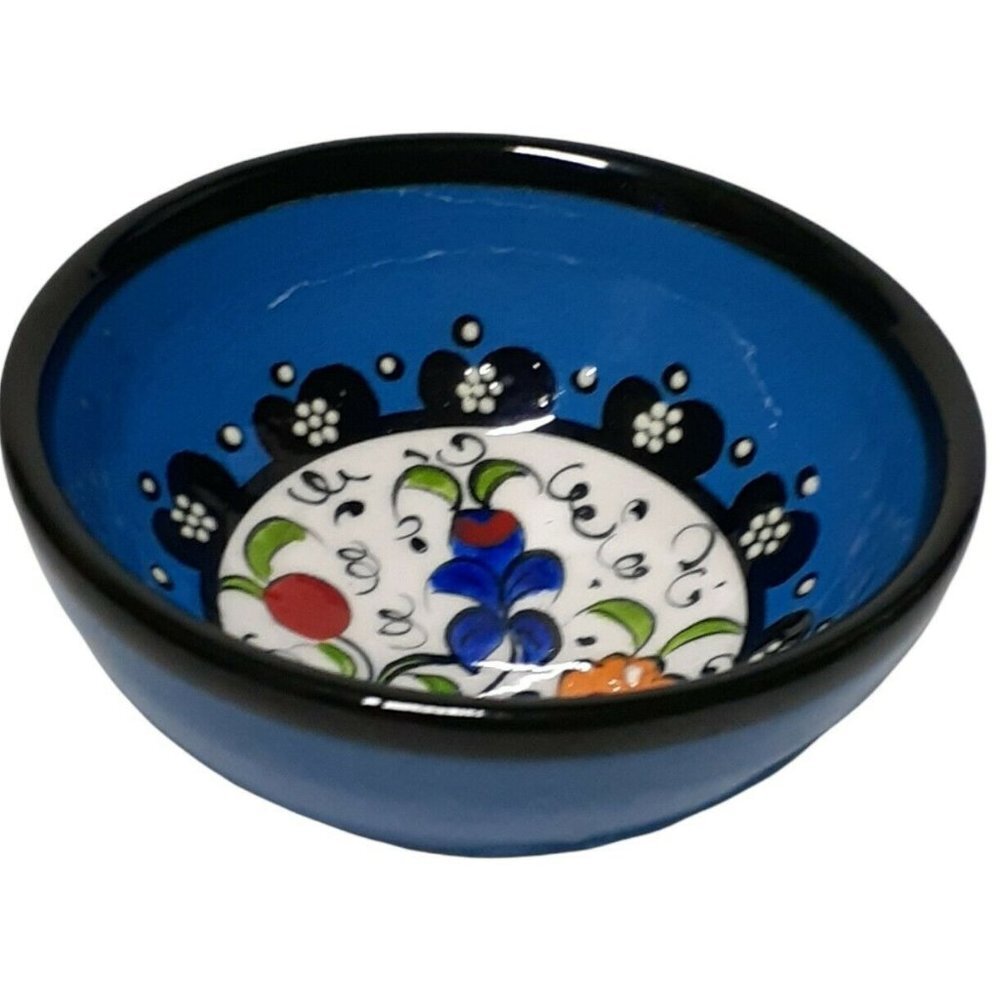 Talavera Mexican Pottery Condiment Bowl Artecer Signed Bright Floral 2.7…